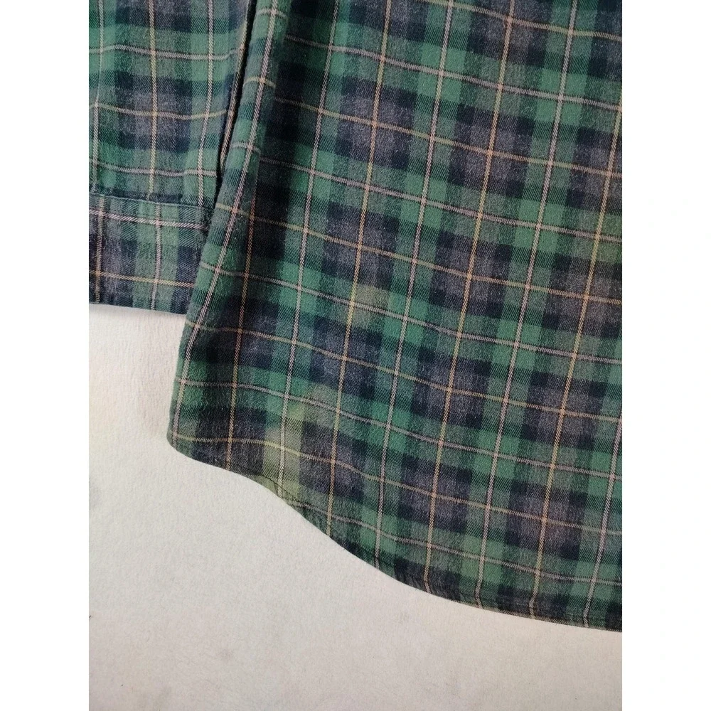 Duluth Trading Co Free Swingin Flannel Shirt Mens Large Green Plaid Workwear